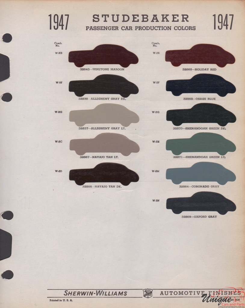 1947 Studebaker Paint Charts Williams 1